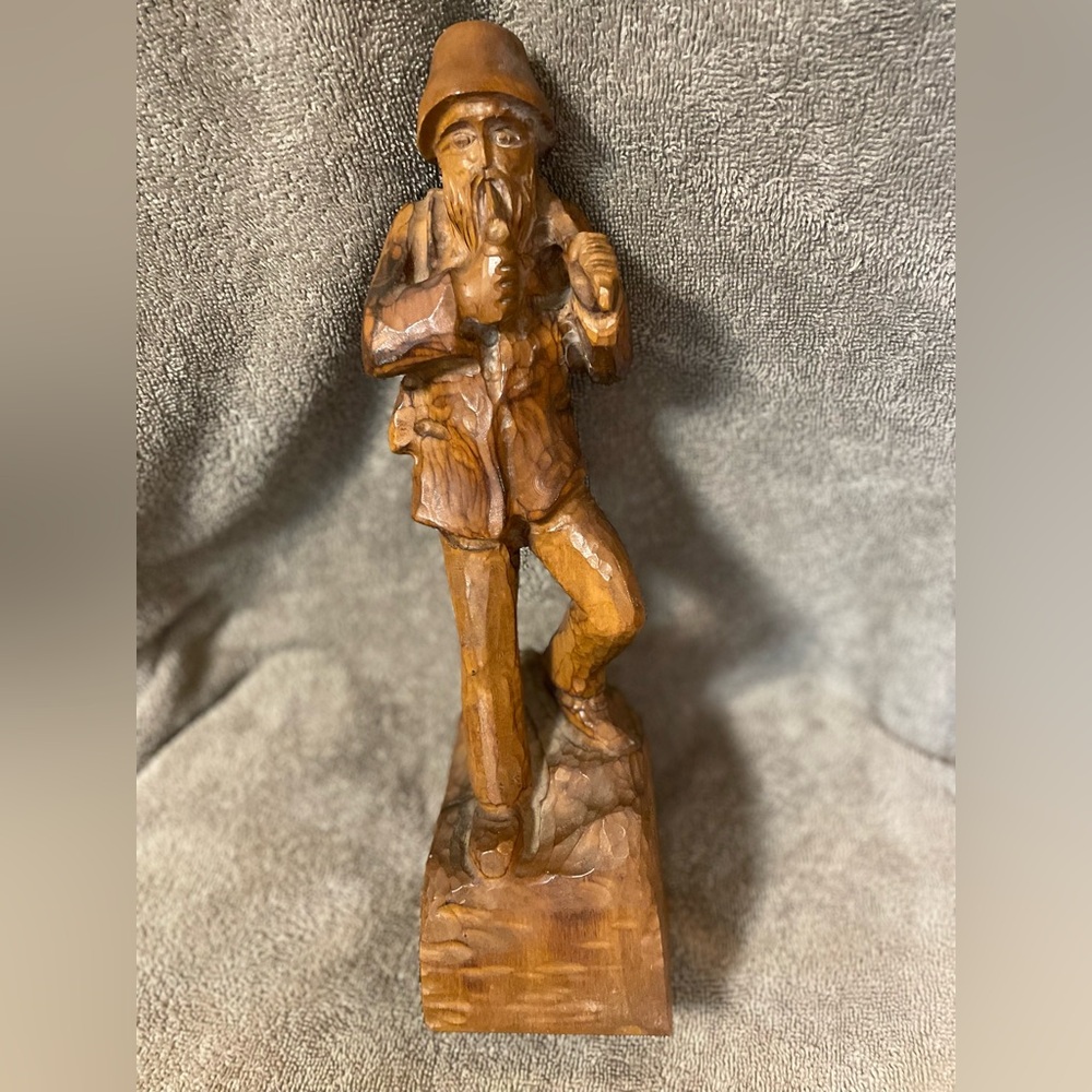 Vintage Hand Carved Wooden Standing Man Highly Detailed Statue Home Decor/Art